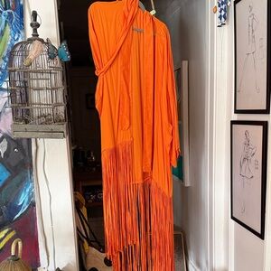 FARM Rio Vibrant Orange Fringe Blazer